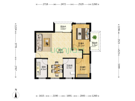 皇洲花园 2室1厅1卫 79平方