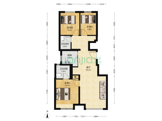 中建学府印悦三期 3室1厅2卫 92平方