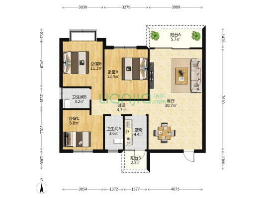 西秀苑 3室1厅2卫 110平方