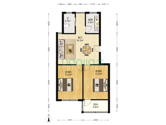 民建路 2室1厅1卫 85平方
