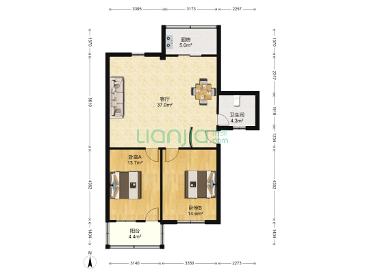 金东小区南区 2室1厅1卫 91平方