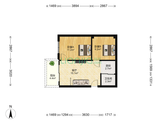 华润公寓 2室1厅1卫 50平方