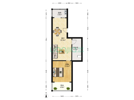 盈泰嘉园 1室1厅1卫 64平方