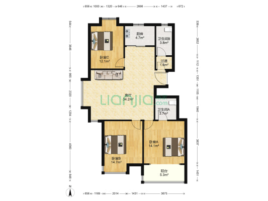 厚德森林国际 3室1厅2卫 124平方