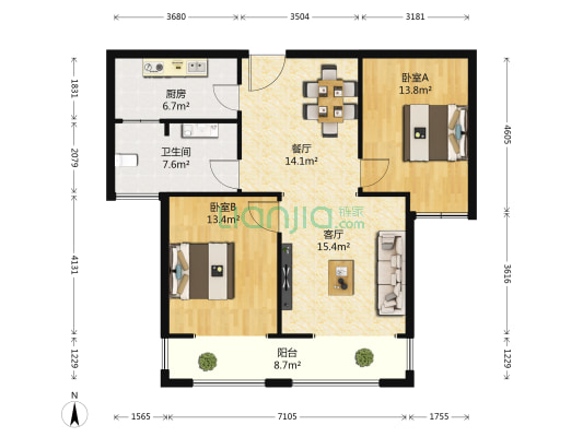 鼎立国际城E区 2室2厅1卫 89平方