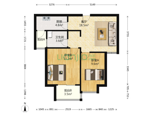 龙蟠和园 2室1厅1卫 74平方