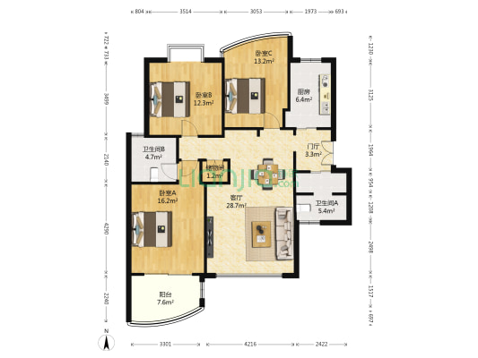 铂金时代 3室1厅2卫 132平方