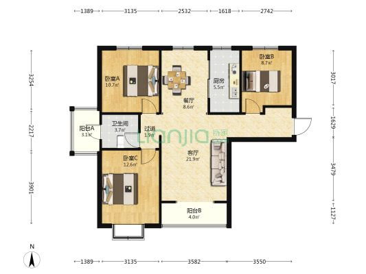 赵都新城光和园 3室2厅1卫 117平方