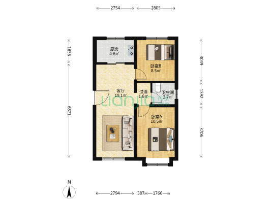 枫香苑 2室1厅1卫 74平方