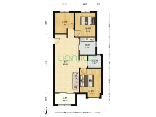 中海国际社区宸悦 3室1厅1卫 98平方