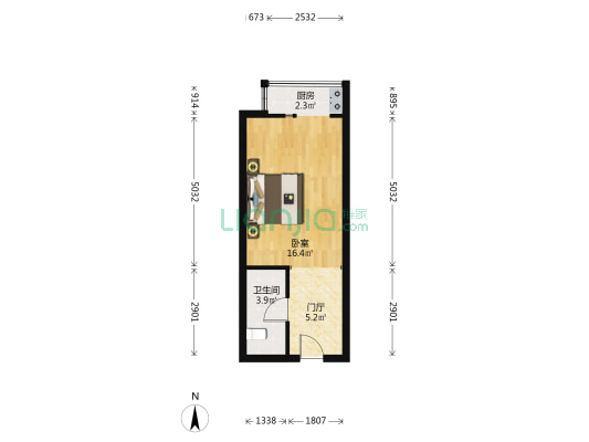 简爱十六楼 1室0厅1卫 42平方