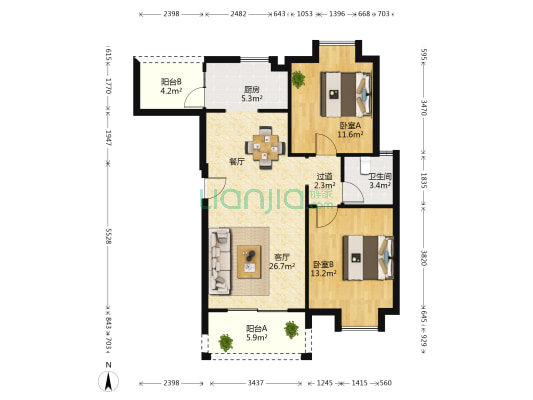 佛奥阳光花园西区 2室1厅1卫 92平方