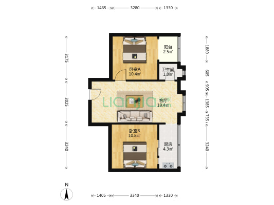 堰塘街四十六号院 2室1厅1卫 59平方