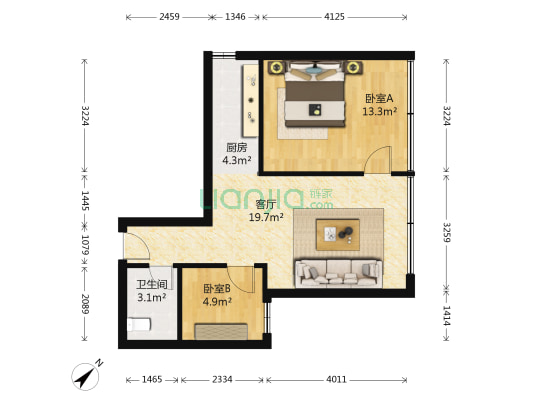 凯莱国际寓所 2室1厅1卫 62平方