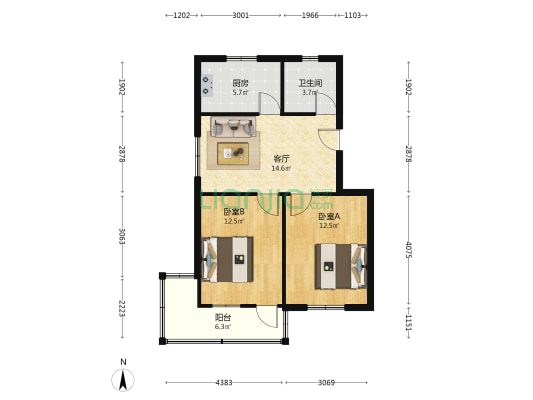 安徽建工技师学院 2室1厅1卫 68平方