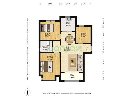 鑫苑鑫家一期 3室1厅1卫 88平方