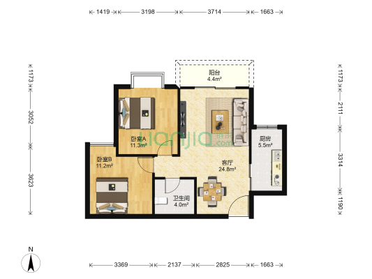 安信家园二期 2室1厅1卫 78平方