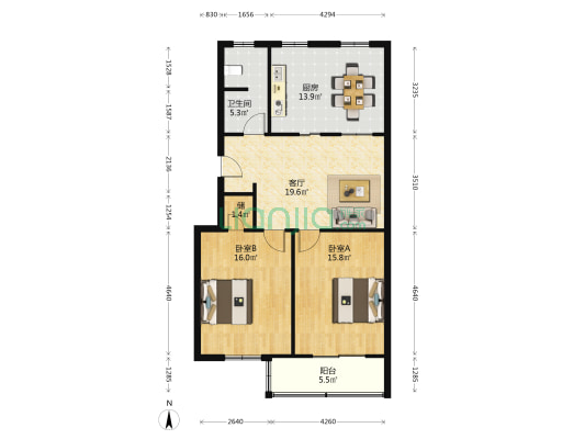 新华东路20号院 2室1厅1卫 93平方