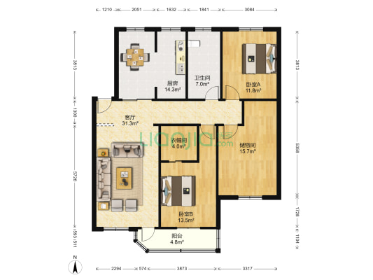 湾士岸一村南区 2室1厅1卫 134平方
