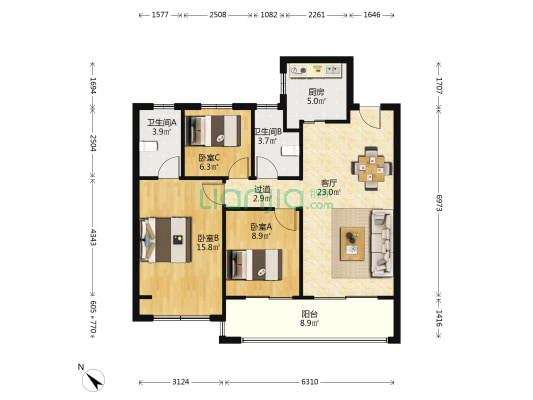 琨玉府 3室1厅2卫 103平方