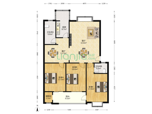 教师花园 3室2厅2卫 147平方