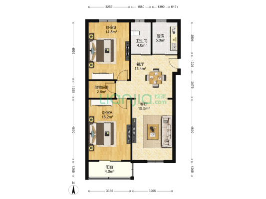 水仙里小区 2室2厅1卫 87平方