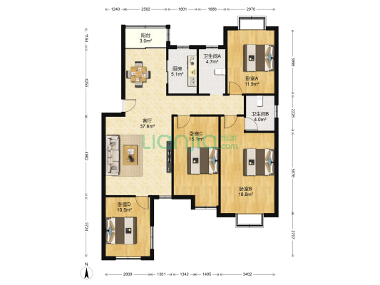 都市晴园 4室1厅2卫 133平方