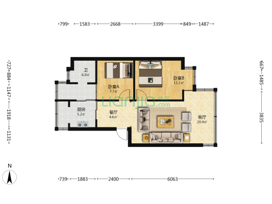 昆明市玻璃制瓶厂 2室2厅1卫 62平方