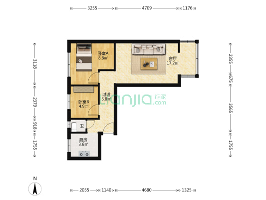 一段家属院 2室1厅1卫 46平方