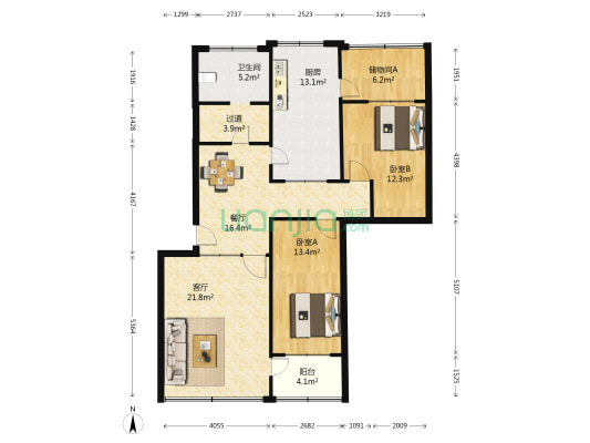 潍坊市总工会宿舍 2室2厅1卫 108平方