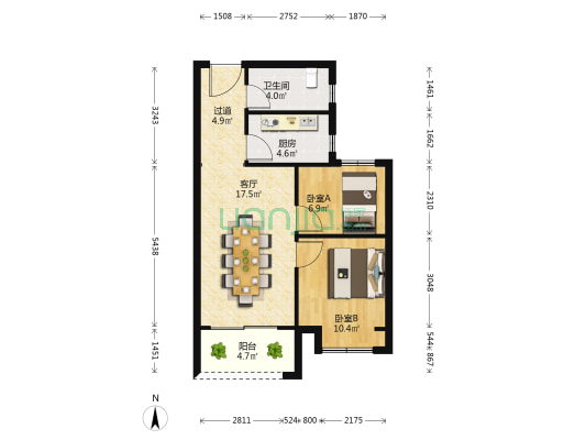 碧桂园星辰苑 2室1厅1卫 70平方