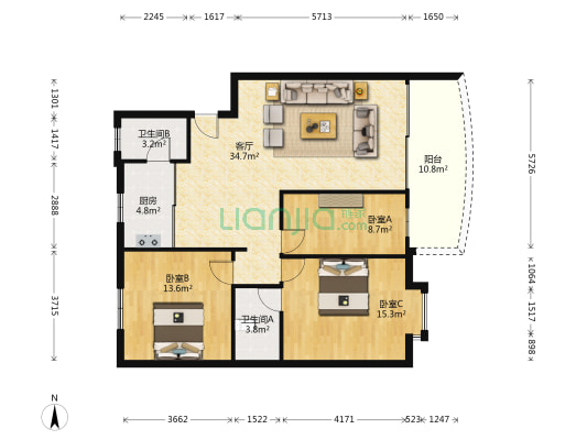 康富楼西梯 3室1厅2卫 108平方