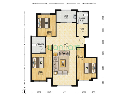 保利汇和苑 3室1厅2卫 123平方