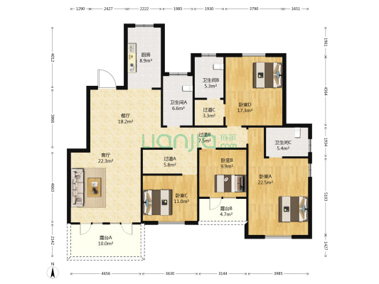 中建洋房壹号 4室2厅3卫 287平方