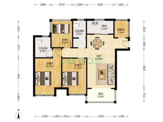 恒大悦澜湾 3室1厅2卫 99平方
