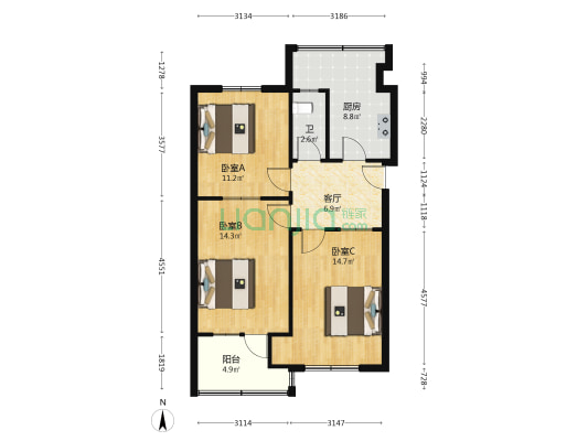建国东路96号小区 3室1厅1卫 79平方