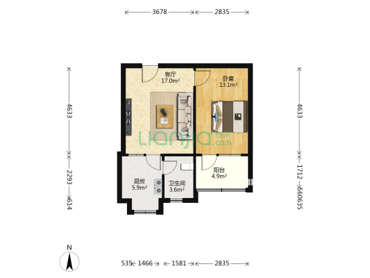 江信银苑 1室1厅1卫 52平方