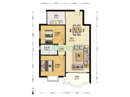 福颖苑 2室1厅1卫 88平方