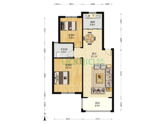 金地康城 2室1厅1卫 85平方