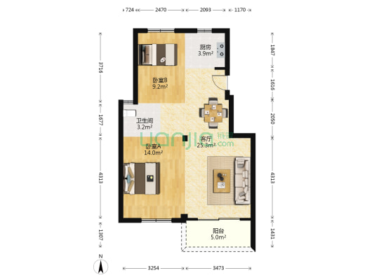 明山华府 2室1厅1卫 77平方