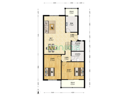 云轩公寓 2室1厅2卫 120平方