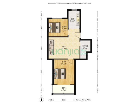 莫愁花园芙蓉里 2室1厅1卫 73平方