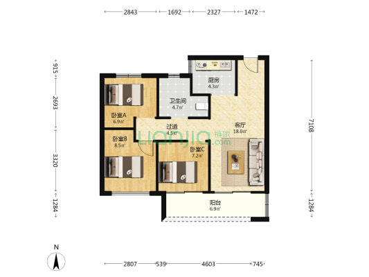 永威溪樾 3室1厅1卫 87平方