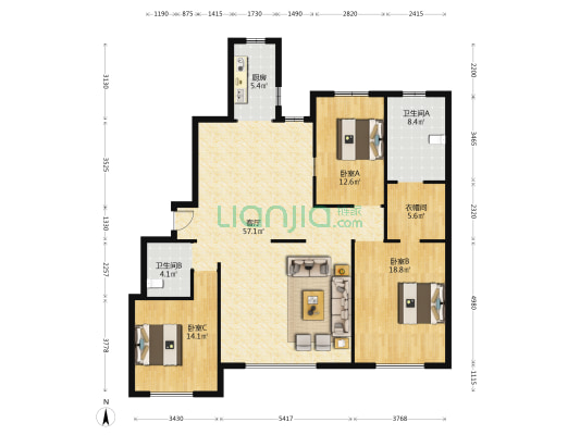 和悦府 3室1厅2卫 178平方
