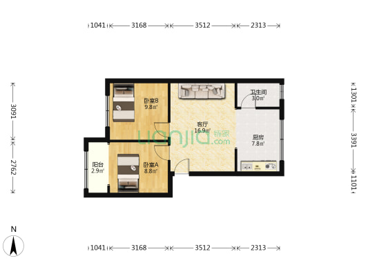 学府路45号 2室1厅1卫 70平方