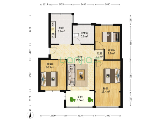 金福公寓 3室1厅1卫 92平方