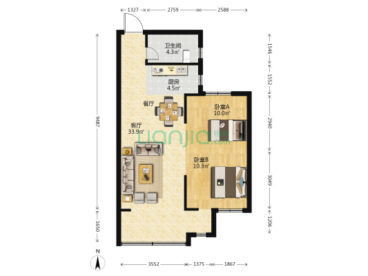 锦悦华庭 2室1厅1卫 80平方