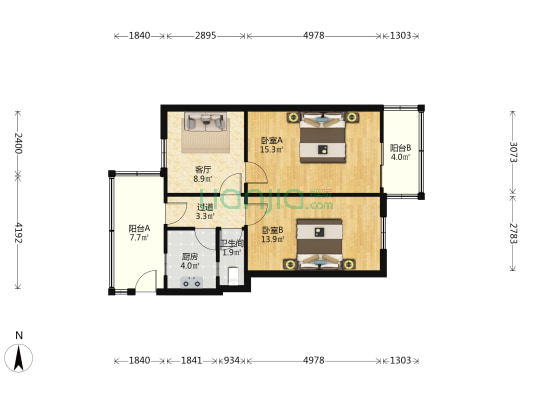 东一路88号 2室1厅1卫 64平方
