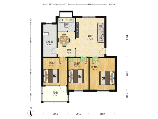 石油大厦宿舍 3室2厅1卫 99平方