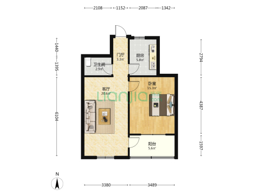 水院北路20号院 1室1厅1卫 65平方